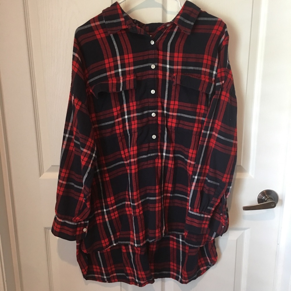 Old Navy red plaid long sleeve half button down